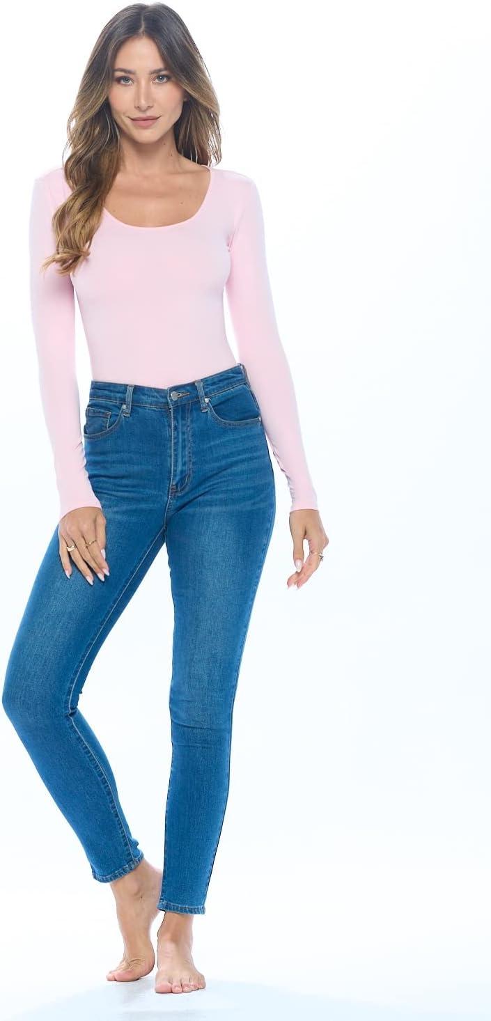 imageNatural Uniforms Long Sleeve Scoop Neck Body SuitBreathable Cotton StretchPink