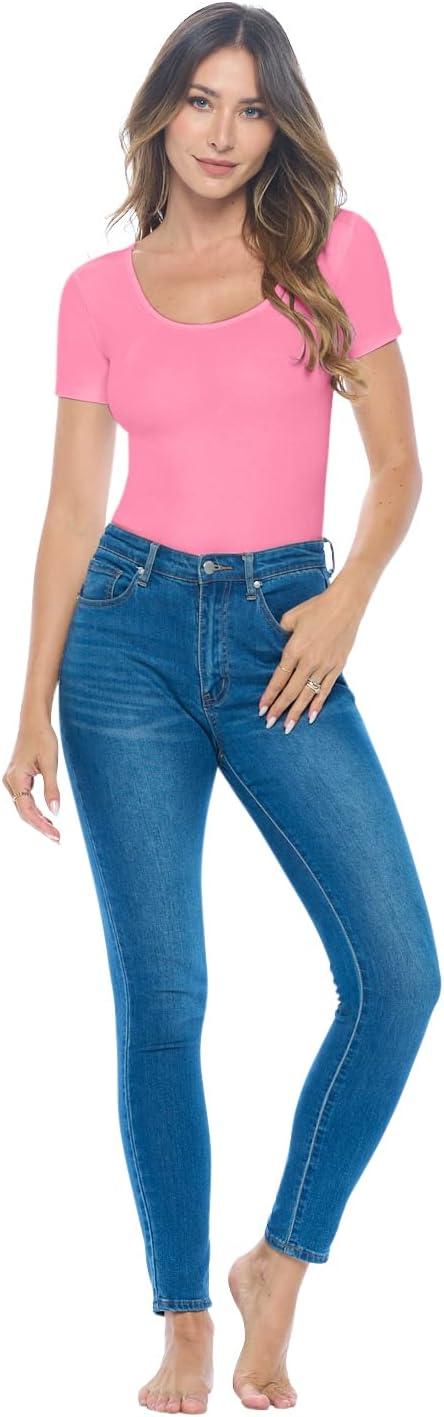 imageNatural Uniforms Short Sleeve Scoop Neck Body SuitBreathable Cotton StretchNeon Pink