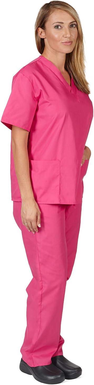 imageNatural Uniforms Solid VNeck Womens Scrub Set Medical Scrub Tops and Pants Large Hot Pink