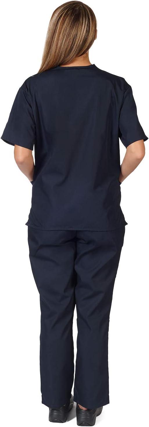 imageNatural Uniforms Solid VNeck Womens Scrub Set Medical Scrub Tops and Pants XXSmall Dark Navy Blue