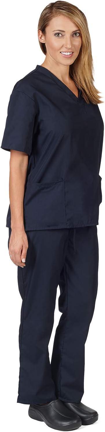 imageNatural Uniforms Solid VNeck Womens Scrub Set Medical Scrub Tops and Pants XXSmall Dark Navy Blue