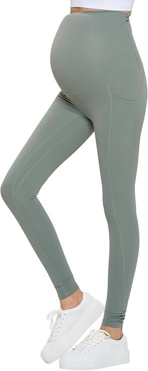 imageNatural Uniforms Womens Maternity High Waist Bottom Lifting Nylon Yoga LeggingsAgave Green