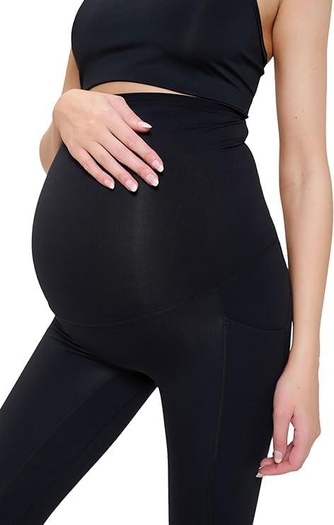 imageNatural Uniforms Womens Maternity High Waist Bottom Lifting Nylon Yoga LeggingsBlack
