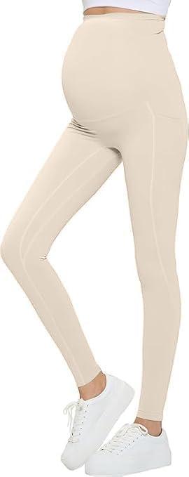 imageNatural Uniforms Womens Maternity High Waist Bottom Lifting Nylon Yoga LeggingsBone