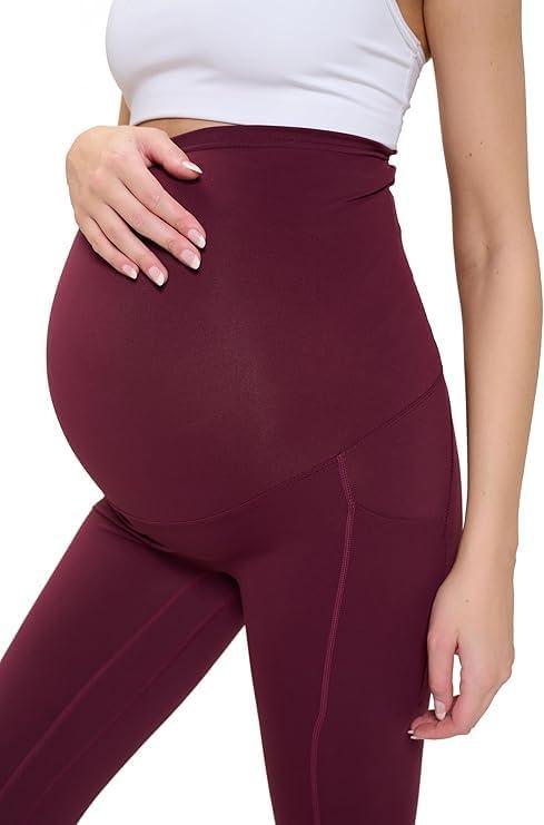 imageNatural Uniforms Womens Maternity High Waist Bottom Lifting Nylon Yoga LeggingsBurgundy
