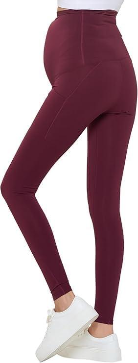 imageNatural Uniforms Womens Maternity High Waist Bottom Lifting Nylon Yoga LeggingsBurgundy