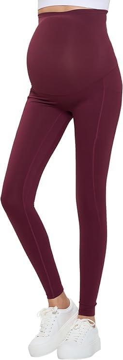 imageNatural Uniforms Womens Maternity High Waist Bottom Lifting Nylon Yoga LeggingsBurgundy