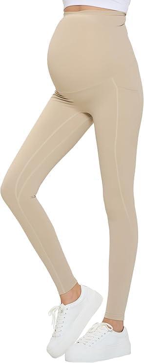 imageNatural Uniforms Womens Maternity High Waist Bottom Lifting Nylon Yoga LeggingsSand