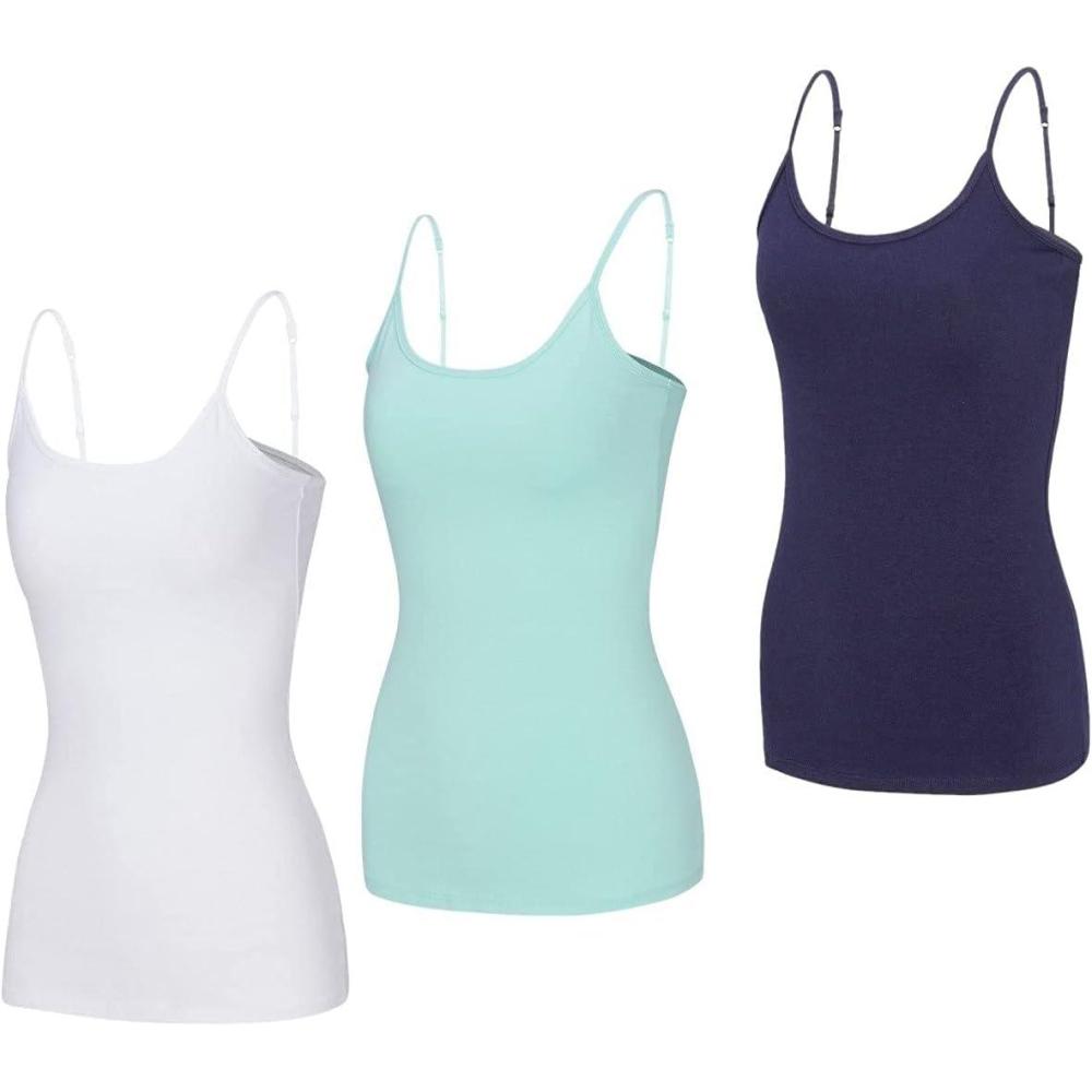 imageNatural Uniforms Womens Camisole Tank TopBreathable Cotton Stretch Multi Pack of 3WhiteAquaTrue Navy Blue
