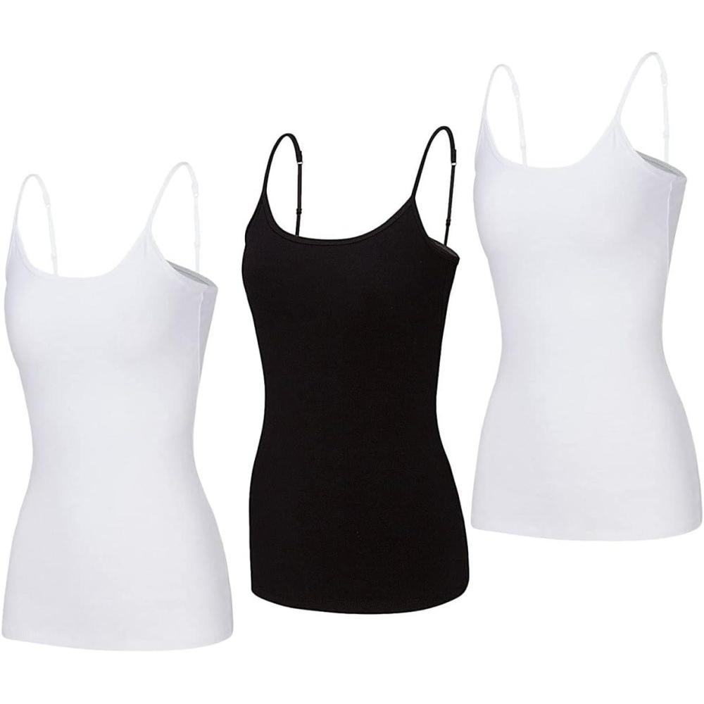 imageNatural Uniforms Womens Camisole Tank TopBreathable Cotton Stretch Multi Pack of 3WhiteBlackWhite