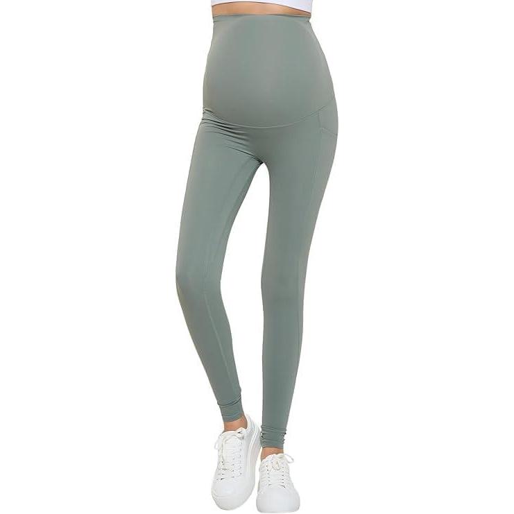 imageNatural Uniforms Womens Maternity High Waist Bottom Lifting Nylon Yoga LeggingsAgave Green