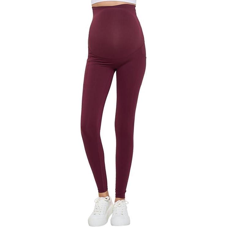 imageNatural Uniforms Womens Maternity High Waist Bottom Lifting Nylon Yoga LeggingsBurgundy
