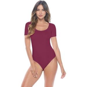 Natural Uniforms Short Sleeve Scoop Neck Body Suit-Breathable Cotton Stretch(Burgundy)