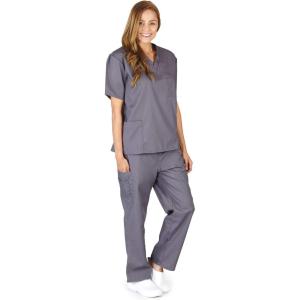 Natural Uniforms Solid V-Neck Women’s Scrub Set Medical Scrub Tops and Pants (Small, Charcoal)