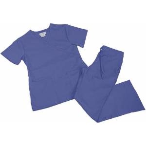 Natural Uniforms Women Mock Wrap/Flare Pant Set Medical Scrub Set XS Ceil Blue