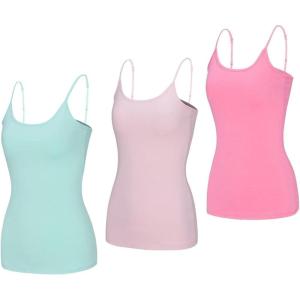 Natural Uniforms Women’s Camisole Tank Top-Breathable Cotton Stretch Multi Pack of 3(Aqua/Pink/Neon Pink)