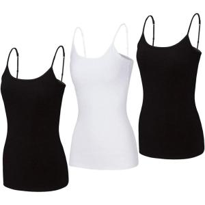 Natural Uniforms Women’s Camisole Tank Top-Breathable Cotton Stretch Multi Pack of 3(Black/White/Black)