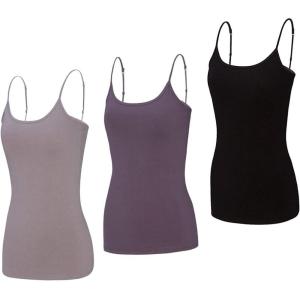 Natural Uniforms Women’s Camisole Tank Top-Breathable Cotton Stretch Multi Pack of 3(Grey/Charcoal/Black)