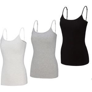Natural Uniforms Women’s Camisole Tank Top-Breathable Cotton Stretch Multi Pack of 3(Heather Grey/Heather Charcoal/Black)