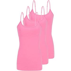 Natural Uniforms Women’s Camisole Tank Top-Breathable Cotton Stretch Multi Pack of 3(Neon Pink)