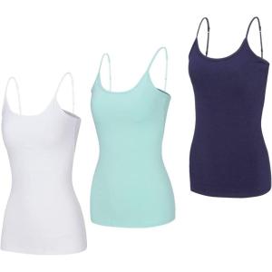 Natural Uniforms Women’s Camisole Tank Top-Breathable Cotton Stretch Multi Pack of 3(White/Aqua/True Navy Blue)