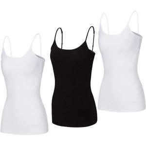Natural Uniforms Women’s Camisole Tank Top-Breathable Cotton Stretch Multi Pack of 3(White/Black/White)