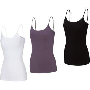 Natural Uniforms Women’s Camisole Tank Top-Breathable Cotton Stretch Multi Pack of 3(White/Charcoal/Black)