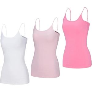 Natural Uniforms Women’s Camisole Tank Top-Breathable Cotton Stretch Multi Pack of 3(White/Pink/Neon Pink)