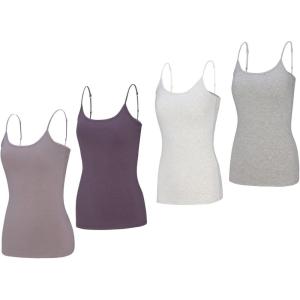 Natural Uniforms Women’s Camisole Tank Top-Breathable Cotton Stretch Multi Pack of 4(Grey/Charcoal//Heather Grey/Heather Charcoal)