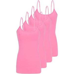 Natural Uniforms Women’s Camisole Tank Top-Breathable Cotton Stretch Multi Pack of 4(Neon Pink)