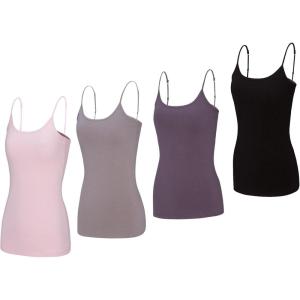 Natural Uniforms Women’s Camisole Tank Top-Breathable Cotton Stretch Multi Pack of 4(Pink/Grey/Charcoal/Black)