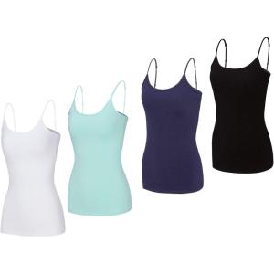 Natural Uniforms Women’s Camisole Tank Top-Breathable Cotton Stretch Multi Pack of 4(White/Aqua/True Navy Blue/Black)