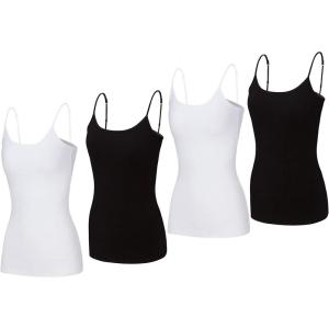 Natural Uniforms Women’s Camisole Tank Top-Breathable Cotton Stretch Multi Pack of 4(White/Black/White/Black)