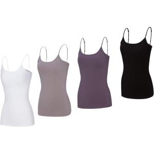 Natural Uniforms Women’s Camisole Tank Top-Breathable Cotton Stretch Multi Pack of 4(White/Grey/Charcoal/Black)