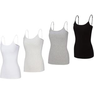 Natural Uniforms Women’s Camisole Tank Top-Breathable Cotton Stretch Multi Pack of 4(White/Heather Grey/Heather Charcoal/Black)