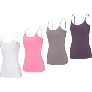 Natural Uniforms Women’s Camisole Tank Top-Breathable Cotton Stretch Multi Pack of 4(White/Neon Pink/Grey/Charcoal)