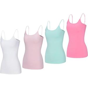 Natural Uniforms Women’s Camisole Tank Top-Breathable Cotton Stretch Multi Pack of 4(White/Pink/Aqua/Neon Pink)