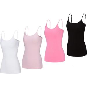 Natural Uniforms Women’s Camisole Tank Top-Breathable Cotton Stretch Multi Pack of 4(White/Pink/Neon Pink/Black)