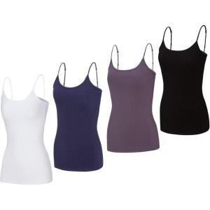 Natural Uniforms Women’s Camisole Tank Top-Breathable Cotton Stretch Multi Pack of 4(White/True Navy Blue/Charcoal/Black)