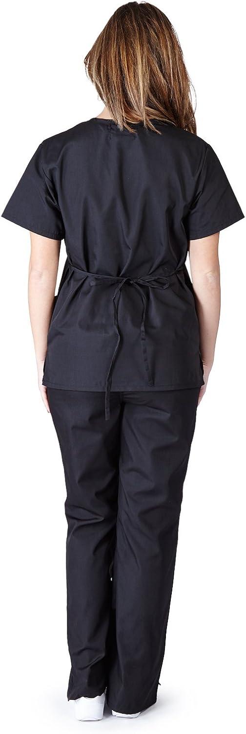 imageNatural Uniforms Mock Wrap Womens Scrub Set Medical Scrub Top and PantsBlack