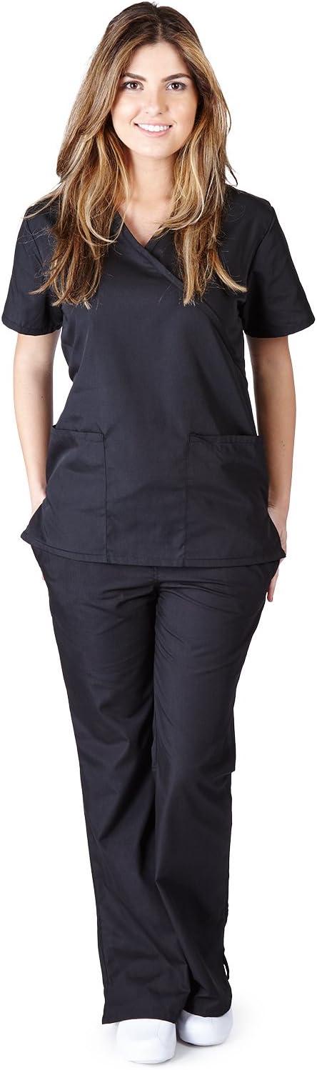 imageNatural Uniforms Mock Wrap Womens Scrub Set Medical Scrub Top and PantsBlack