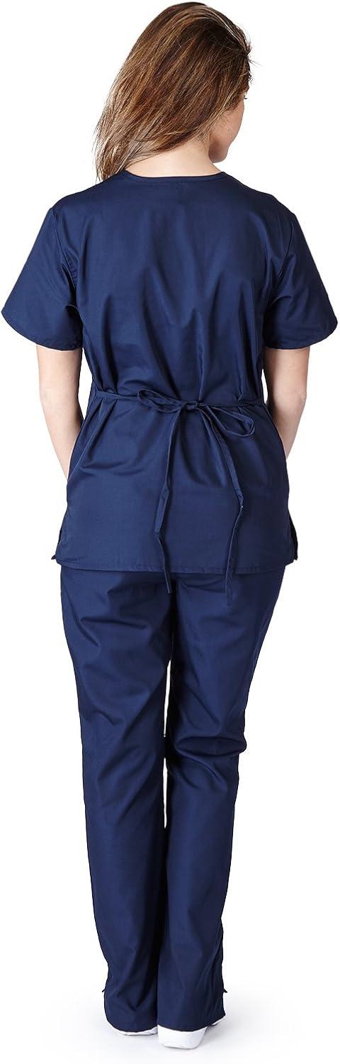 imageNatural Uniforms Mock Wrap Womens Scrub Set Medical Scrub Top and PantsDark Navy Blue
