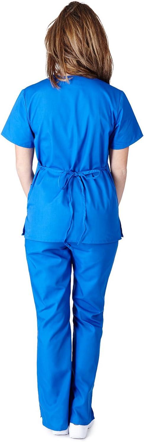 imageNatural Uniforms Mock Wrap Womens Scrub Set Medical Scrub Top and PantsTrue Royal Blue