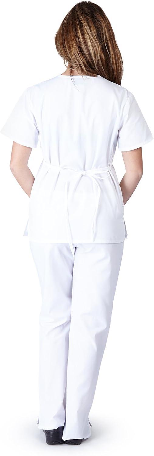 imageNatural Uniforms Mock Wrap Womens Scrub Set Medical Scrub Top and PantsWhite