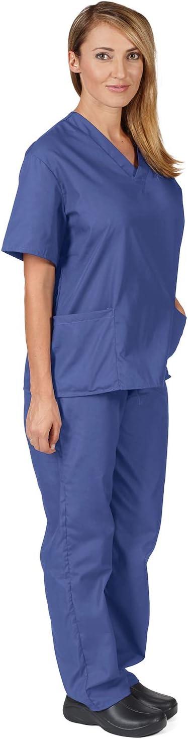 imageNatural Uniforms Solid VNeck Womens Scrub Set Medical Scrub Tops and Pants 4XLarge Ceil Blue