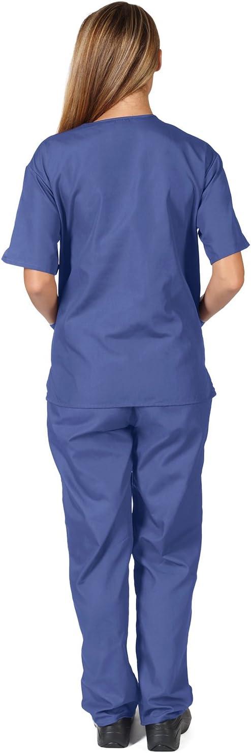 imageNatural Uniforms Solid VNeck Womens Scrub Set Medical Scrub Tops and Pants 4XLarge Ceil Blue