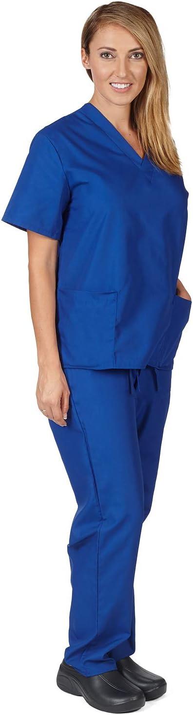 imageNatural Uniforms Solid VNeck Womens Scrub Set Medical Scrub Tops and Pants Small Dark Royal Blue
