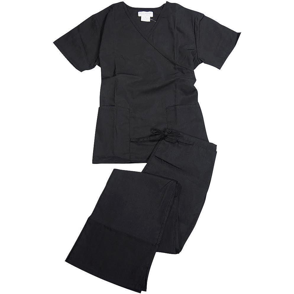 imageNatural Uniforms Womens Mock WrapFlare Pant Medical Scrubs Set Black 31411XXXLarge