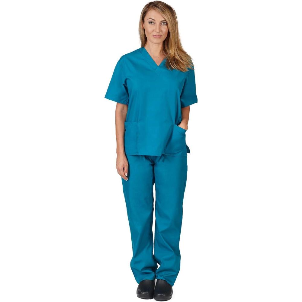 imageNatural Uniforms Solid VNeck Womens Scrub Set Medical Scrub Tops and Pants Large Teal
