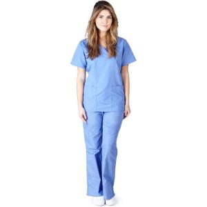 Natural Uniforms Mock Wrap Women’s Scrub Set Medical Scrub Top and Pants(Ceil Blue)
